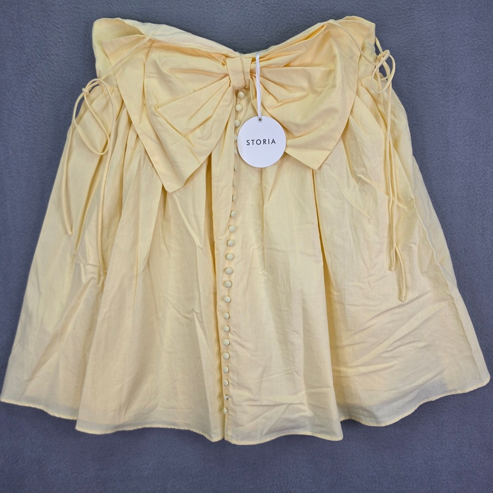 Storia Skirt Golden Girl Bow Front Mini Yellow Small Cotton Button Front New
